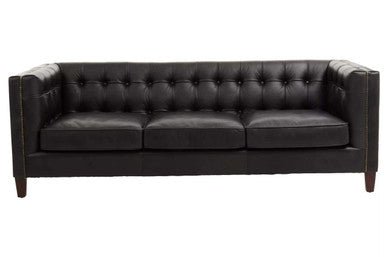 King Black Leather 3 Seater Modern Chesterfield Sofa