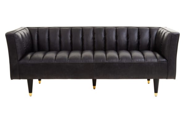 King Black Leather 3 Seater Sofa with Channel Tufting