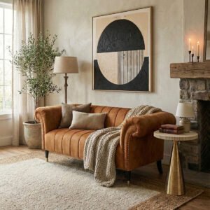 Siena gold velvet two-seater sofa with vertical channel tufting