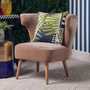 Cefena mink velvet and natural linen upholstered accent chair