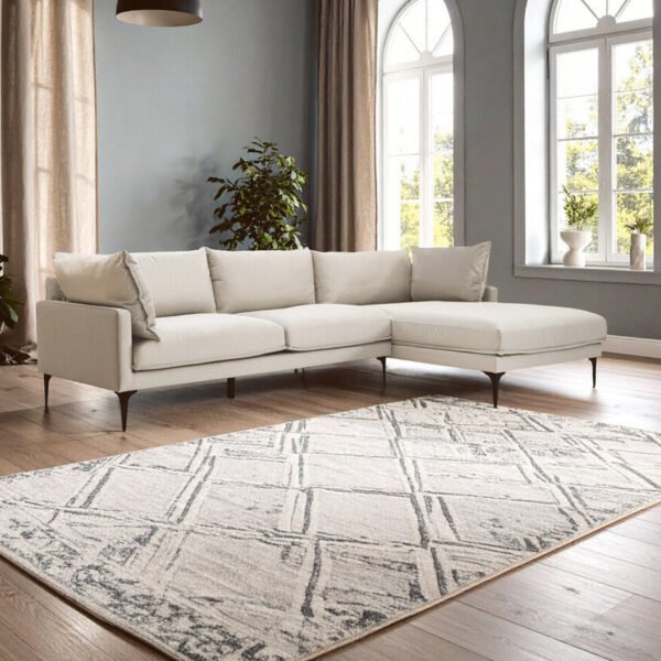 Troyes Cream Fabric 3 Seater Right Hand Chaise Sofa