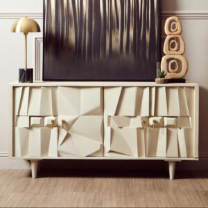 Sita Whitewashed Carved Mango Wood Four-Door Sideboard