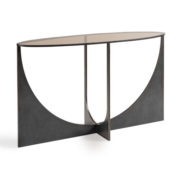Bronze Aura Tinted-Glass & Laser-Cut Iron Console Table