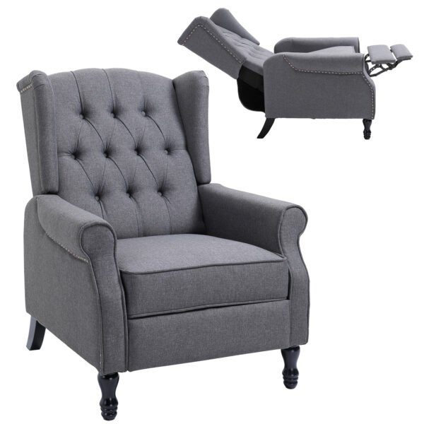 HOMCOM Light Grey Button-Tufted Wingback Recliner & Footrest