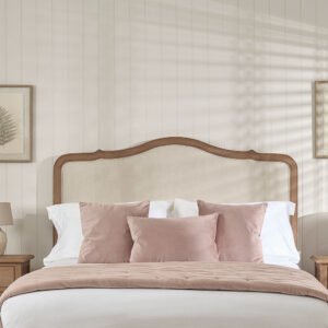 Eloise French whitewash ash upholstered double divan headboard