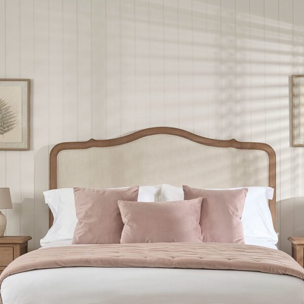 Eloise French Whitewash Ash Upholstered Divan Headboard – Double