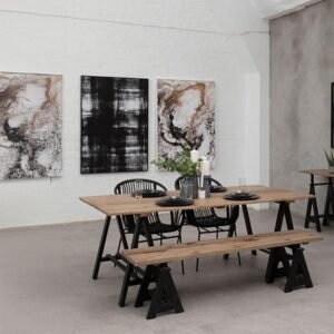 Fifty Five South Hampstead 200 cm eight-seater pine wood and black metal dining table