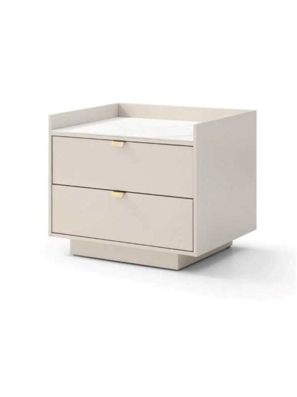Tommy Franks Saviour Beige Bedside Table with Marble-Look Ceramic Top