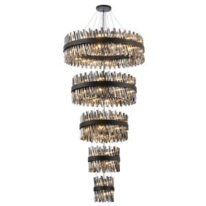 Bond Street 90-light black five-tier stairwell chandelier with smoked glass rods