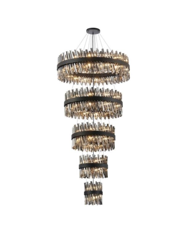 Bond Street Black & Smoked Glass Five-Tier Stairwell Chandelier – 90 Light