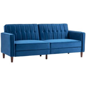 HOMCOM three-seater blue velvet-feel sofa bed with adjustable split back