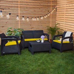 Gardenista Carolina four-piece yellow outdoor rattan replacement cushion pad set