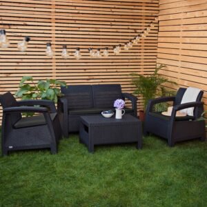 Gardenista Carolina black four-piece outdoor rattan replacement seat cushions