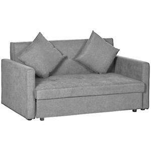 HOMCOM light grey two-seater sofa bed with pull-out sleeping section and storage