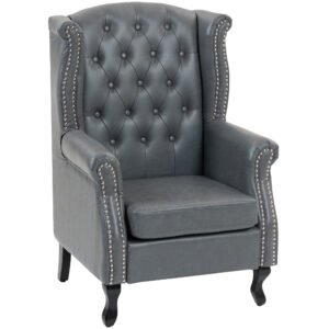 Grey HOMCOM tufted wingback chair with nailhead trim