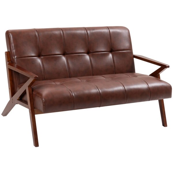 HOMCOM Brown PU Leather Compact 2-Seater Sofa