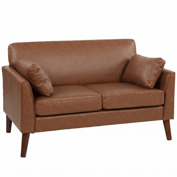 HOMCOM Brown PU Leather 2-Seater Sofa – Compact 132 cm